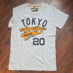 Superdry Men's White Tee with Tokyo Graphic size Medium